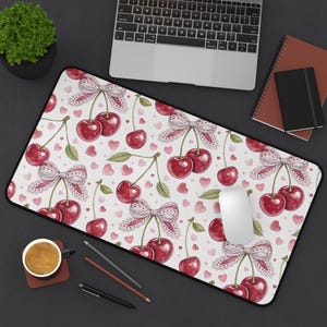 Cherry Desk Mat Cute Cherry Gaming Mat Pink Mouse Pad Cherry Lover Gift For Her Dorm Cute Keyboard Mat Fruit Pastel Cherry Decor Laptop Pad
