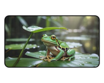 Frog Lily Pad Desk Mat Green Frog Gaming Mat Realistic Frog Mousepad Keyboard Design Mat Zen Gaming Mat Mouse Pad Rectangle Desk Accessory
