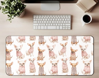 Cute Chihuahua Desk Mat Mouse Pad Pink Sweater Dog Lover Gift Cozy Puppy Office Mat Kawaii Pet Decor Girly Workspace Aesthetic