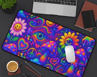 Colorful Psychedelic Desk Mat Vibrant Psychedelic Mouse Pad Pretty keyboard Mat Desk Top Accessory Fun Tech Accessory For Her Hippie Groovy