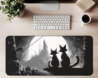 Cute Cat Desk Mat Cat Mouse Pad Gaming Mat Black White Night Scene Cats City Gothic Desk Office Decor Cat Lover Gift For Cat Lover Desktok