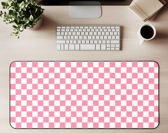 Pink Checkered Desk Mat Pink Checkerboard Mouse Pad Gaming Mat Retro Checkered Office Decor Modern Workspace Aesthetic Computer Accessory