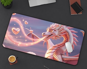 Pink Dragon Desk Mat: Magical Fantasy Aesthetic, Large Mouse Pad