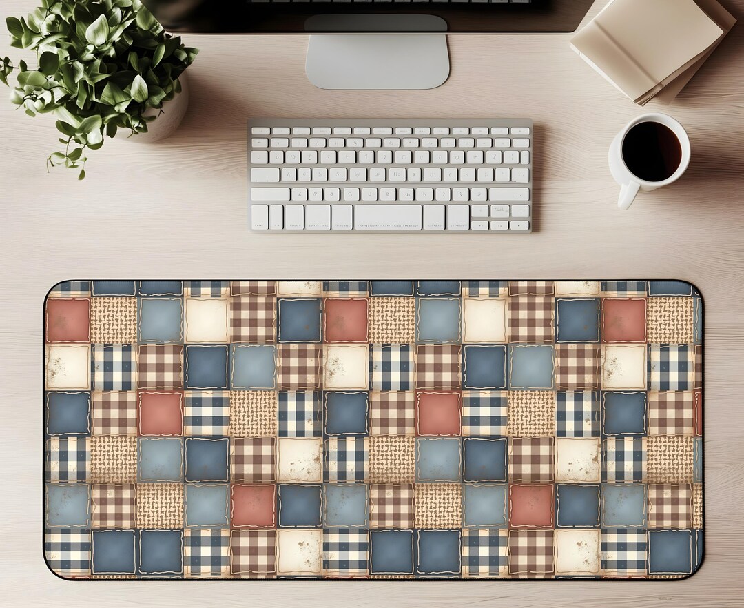 Patchwork Quilt Desk Mat Rustic Mouse Pad Gaming Mat Farmhouse Plaid ...