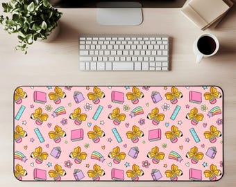 Cute Teacher Desk Mat School Counselor Mouse Pad Gaming Mat Pink Classroom Decor Rainbow Bow Book Pattern Teacher Gift from Student