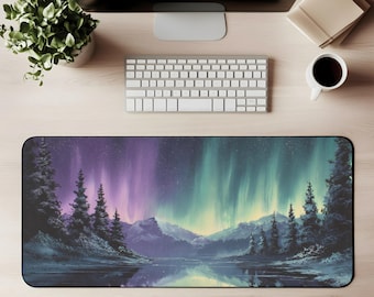 Aurora Borealis Lake Desk Mat | Northern Lights Landscape
