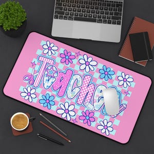 Cute Floral Teacher Desk Mat Teacher Gaming Mat Teacher Mouse Pad Office Mat Classroom Decor  Desk Accessory Gifts for Teachers Classroom