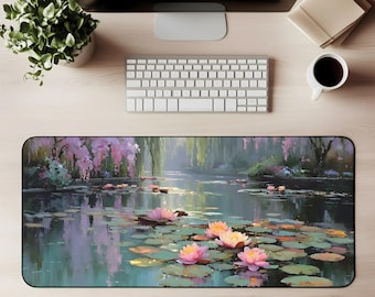 Alfombrilla de escritorio con diseño de nenúfar, estilo Monet, para ratón, con diseño de estanque, para juegos botánicos, decoración de oficina, bonito accesorio tecnológico, regalo para mamá