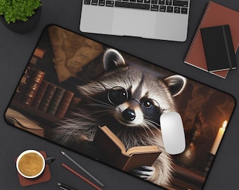 Waschbären-Leseschreibtisch-Matte netter Lesewaschbär-Mausunterlage Waschbär-Liebhaber-großes Maus-Unterlage Tech-Zusatz-Geschenk für ihren Bücherwurm-Booktok-Buchliebhaber