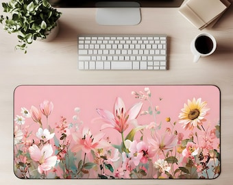Blumen Schreibtischmatte Blumen Mauspad Blumen Spielmatte Büro Schreibtisch Dekor Rosa Garten Arbeitsplatz Zubehör Große Computer Unterlage Geschenk für Sie Schreibtisch