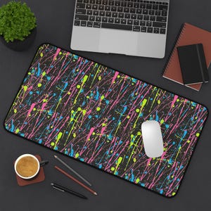 Colorful Desk Mat Neon paint splatter desk mat colorful drip pattern mouse pad y2k aesthetic gamer decor 80s retro gift for her pc keyboard