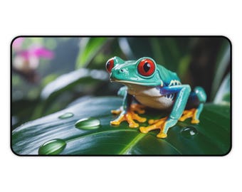 Frog Desk Mat Frog On A Lily Pad Gaming Mat Green Frog Mouse Pad Keyboard Laptop Mat Serene Gaming Mat Nature Mouse Pad Cool tech Accessory