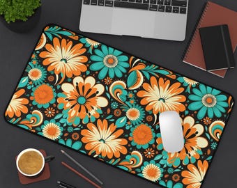 Retro Flower Desk Mat Vibrant Floral Mouse Pad Colorful Trendy Desk Girls Desk Mat Gift For Her Keyboard Mat Cute Deskmat