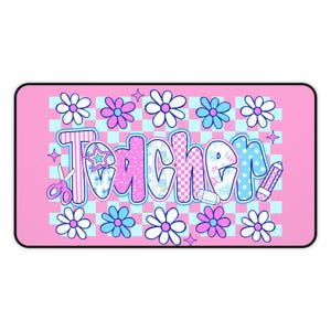 Cute Floral Teacher Desk Mat Teacher Gaming Mat Teacher Mouse Pad Office Mat Classroom Decor  Desk Accessory Gifts for Teachers Classroom