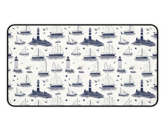 Alfombrilla de escritorio náutica con diseño de velero, faro y ancla, alfombrilla de ratón extragrande, alfombrilla para juegos de playa, casa, oficina, regalo para amantes del mar