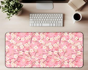 Alfombrilla de escritorio con diseño de flor de cerezo rosa, alfombrilla de ratón Sakura para juegos, alfombrilla de oficina con estampado de flores japonesas rosas, decoración floral primaveral para el espacio de trabajo.