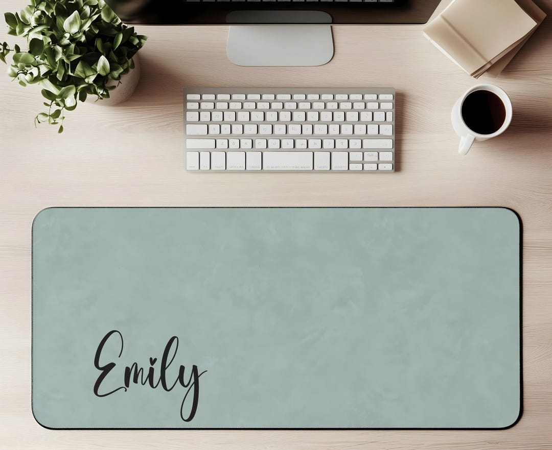 Custom Name Solid Sage Green Desk Mat Personalized Name Mouse Pad ...