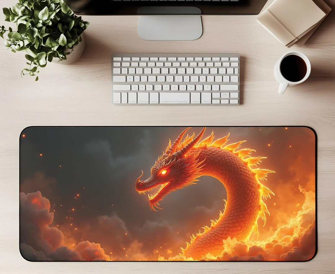 Dragon Ruler Mat Fire Dragon Desk Mat Japanese Dragon Gaming Mousepad Elemental Fire ...