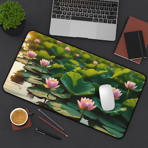 Lily Pad Desk Mat Lily Pad Gaming Mat Lily Pad Cute Desk Accessory Lily Pad Flower Decor Lily Pad Lotus Gaming Desk Mat Pretty Keyboard Mat