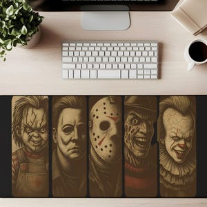 Horror Movie Desk Mat Scary Villain Mouse Pad Large Gaming Mat Spooky Halloween Office Desk Accessory Creepy Gift for Horror Lovers Desktok