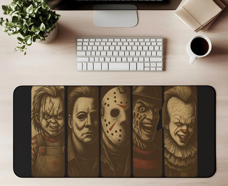 Horror Movie Desk Mat Scary Villain Mouse Pad Large Gaming Mat Spooky Halloween Office Desk Accessory Creepy Gift for Horror Lovers Desktok