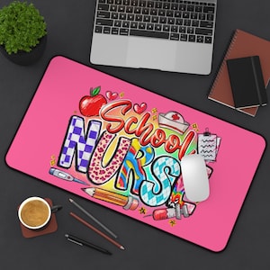 School Nurse Desk Mat XL Mouse Pad Pink Classroom Office Decor Gift For Nurse Educator Healthcare Staff Teacher Nurse Appreciation Desktok