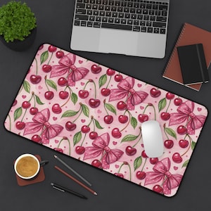 Cherry Desk Mat Gift For Her Dorm Decor Cherry Lover Gift Cherry Decor Gaming Aesthetuc Desk Decor Pink Gaming Mat Pretty Keyboard Mat Pad