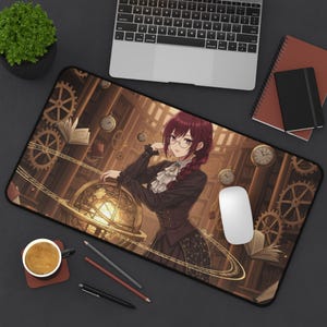 Anime Gaming Mat Steampunk Anime Girl Desk Mat Anime Gaming Girl Mouse Pad Anime Lover Gift For Anime Lover Pretty Keyboard Mat Aesthetic