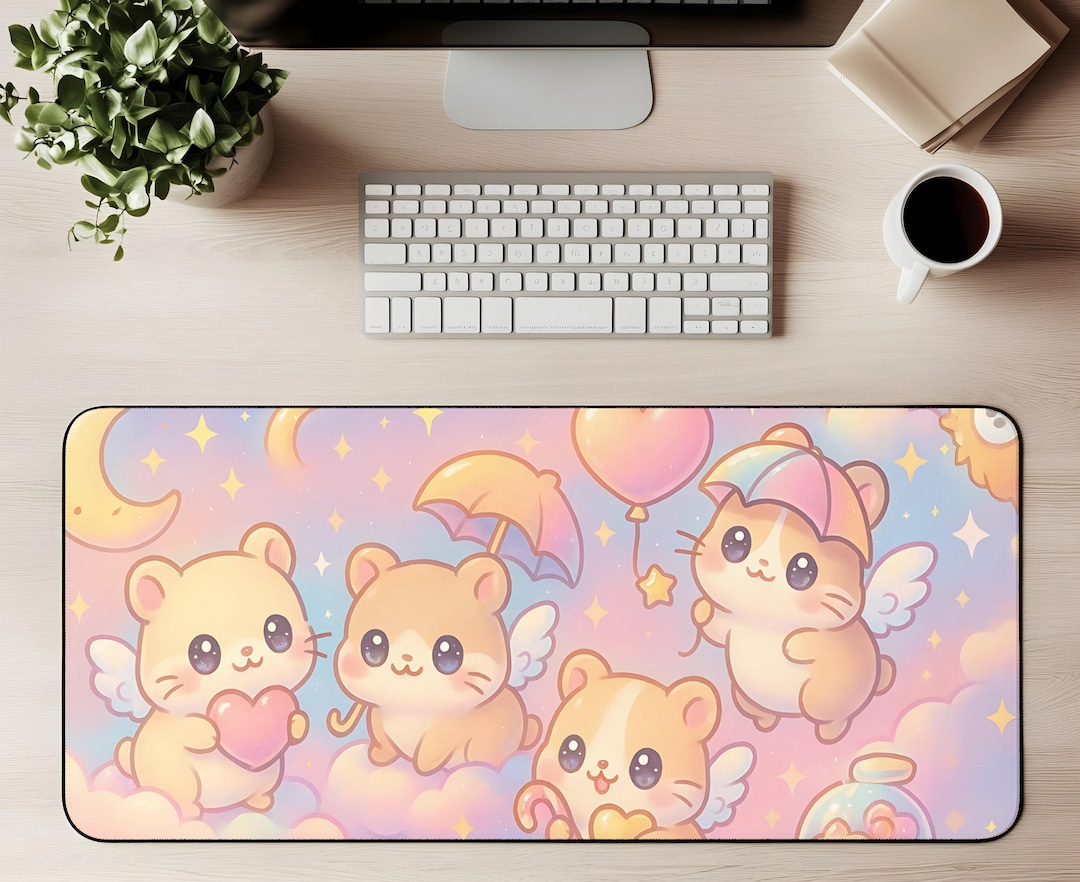 Cute Kawaii Desk Mat Kawaii Mouse Pad Dreamy Cloud Hamsters Gaming Mat ...