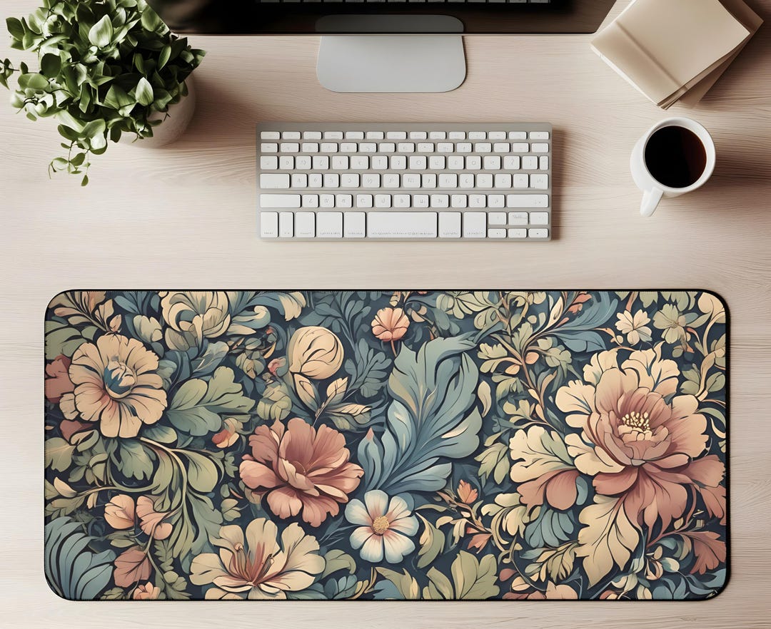 Vintage Floral Pattern Desk Mat | Botanical Mousepad, Retro Garden ...