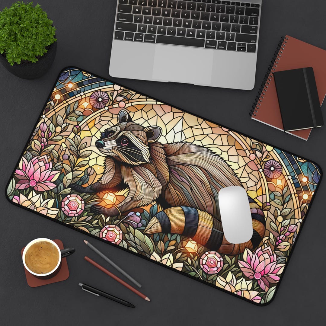 Desk Racoons Raccoon Desk Mat Stained Glass Raccoon Mouse Pad Raccon Lover Gift for ...