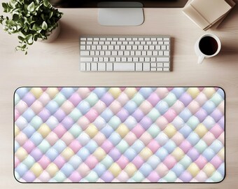 Pastelowa kołdra podkładka na biurko z imitacją kołdry, podkładka pod mysz Kawaii, miękka tęcza, estetyczna, słodka dekoracja biura, różowo-różowa lawenda i mięta, przytulny prezent do biura