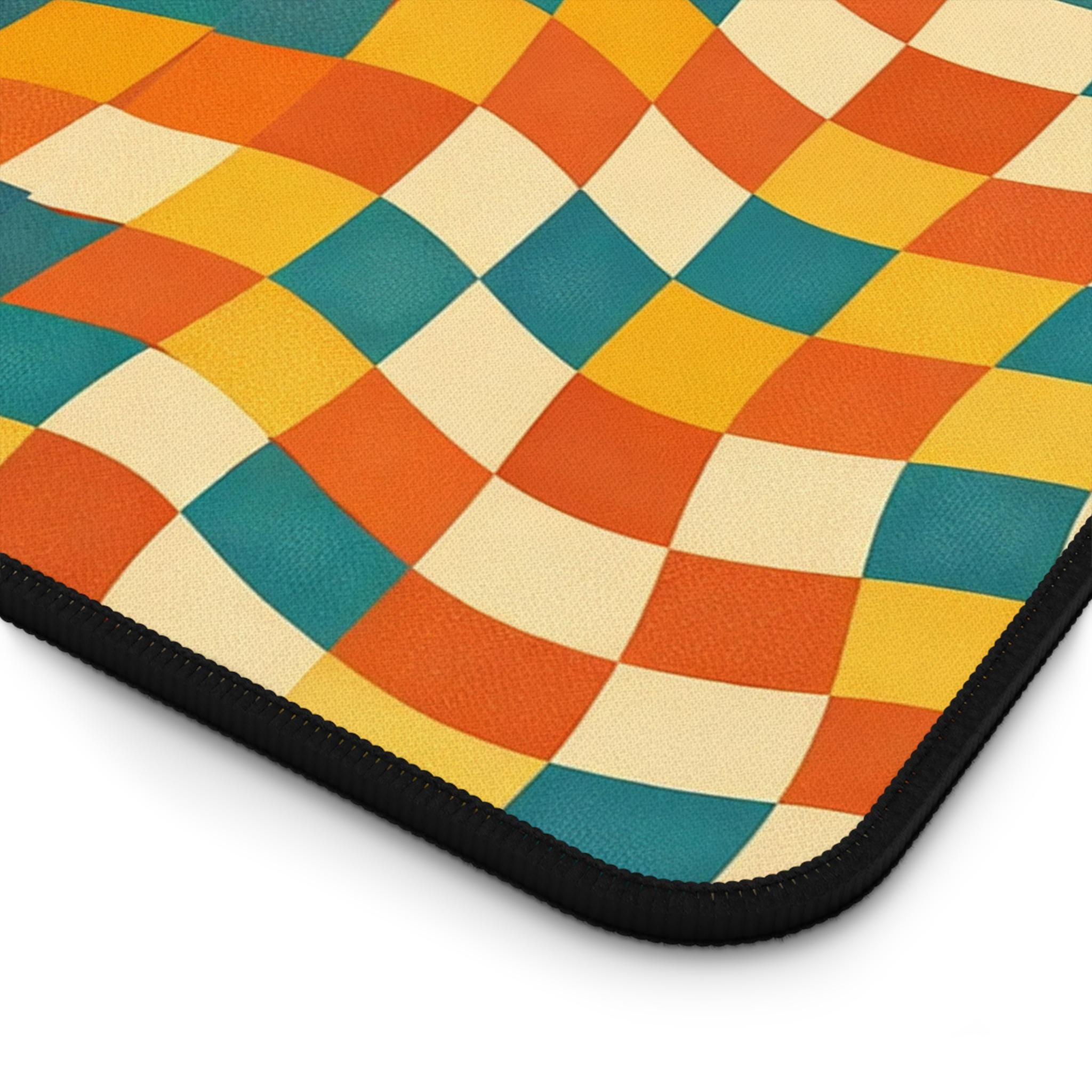 Retro Wavy Checkerboard Desk Mat | Colorful Mid Century Modern Office ...
