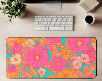 Groovy Floral Desk Mat Groovy Floral Mouse Pad Retro Psychedelic Gaming Mat Colorful 70s Flower Desk Decor
