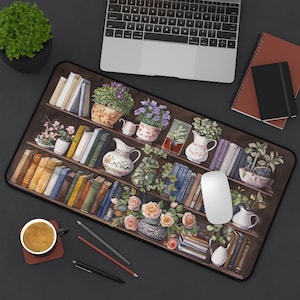 Bücherregal Schreibtisch Matte Blumenbuch Maus Pad Cottagecore Büro Dekor Bücherwurm Maus Pad Booktok Tech Accessoire Geschenk für Buchliebhaber