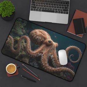 Octopus Desk Mat Large Mouse Pad Underwater Ocean Gaming Mat Realistic Marine Life Sea Creature Desk Accessory Gift For Dads Office Decor PC
