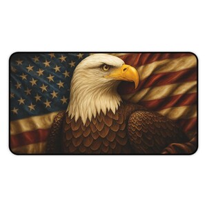Bald Eagle Desk Mat American Flag Gaming Mat Patriotic Mouse Pad Oversized USA Decor for Office Desktop Cool Tech Accessory Gift for Men PC
