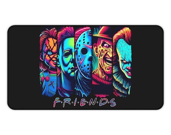 Alfombrilla de escritorio de Horror Friends, alfombrilla de ratón de película de miedo, alfombrilla de juego de neón de gran tamaño, decoración de oficina de Halloween espeluznante, regalo para amantes de las películas de terror