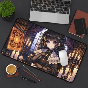 Gothic Anime Girl Desk Mat Dark Academia Mouse Pad Otaku Gamers Anime GIrl Lover Gift For Her Girly Tech Accessory Keyboard Mat For Girl