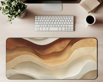 Alfombrilla de escritorio con ondas abstractas en capas / Alfombrilla de ratón de oficina beige neutro