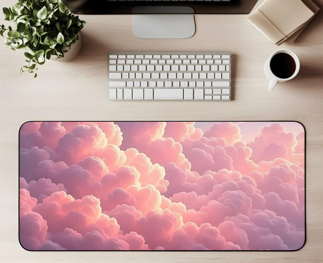 Pink Clouds Desk Mat Pink Vaporwave Mouse Pad Gaming Mat Aesthetic ...