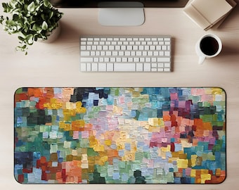Abstracte bureaumat Abstracte muismat Kleurrijke mozaïek gamingmat Moderne kunst Bureaudecor Levendige geometrische werkruimte Grote computermat