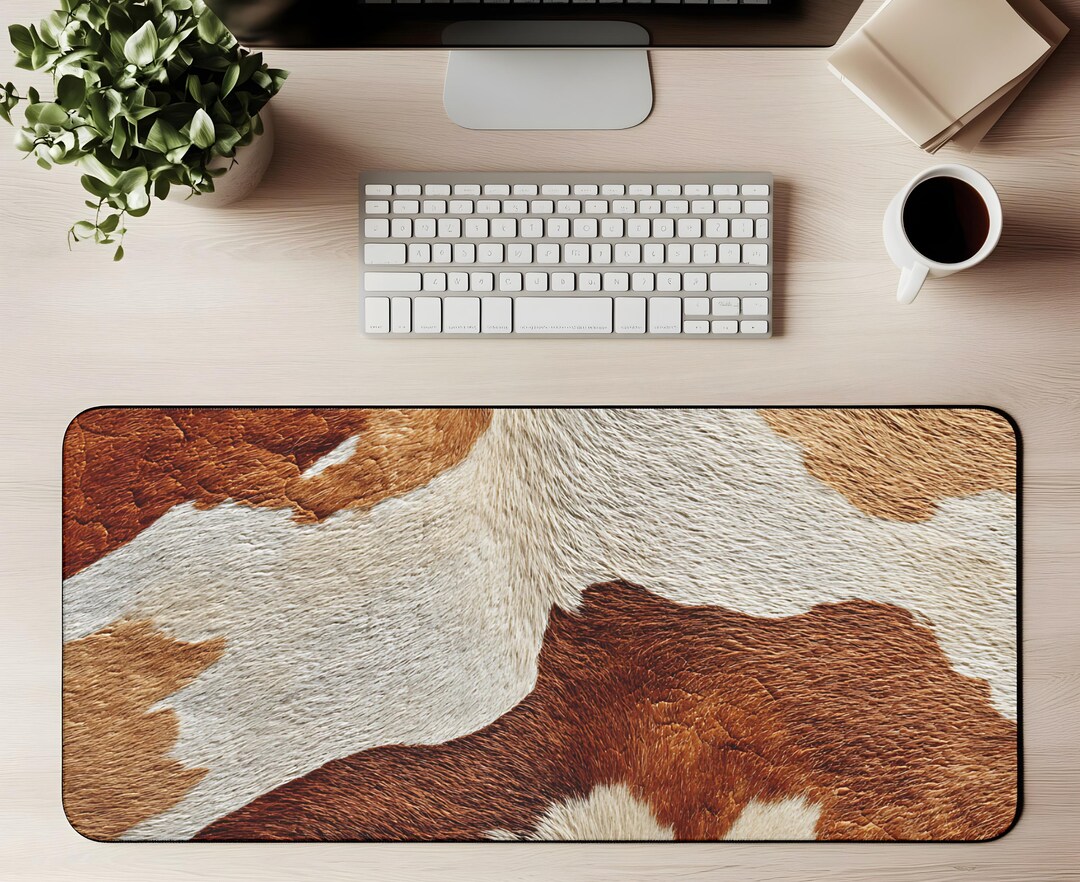 Brown White Cowhide Pattern Desk Mat Cow Hide Western Desk Pad - Etsy
