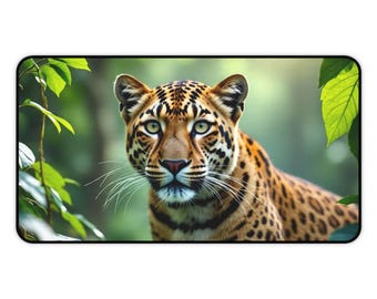 Leopard Desk Mat Jungle Animal Mouse Pad Big Cat Gaming Mat Wildlife Office Decor Large Mousepad Exotic Animal Lover Gift Safari Style