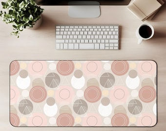 Blush Geometric Desk Mat Mouse Pad Modern Minimalist Aesthetic Neutral Boho Office Decor Soft Beige Pink Pattern Stylish Workspace Gift