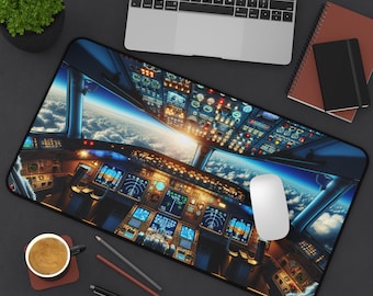 Cockpit Desk Mat Airplane Flight Simulator Mouse Pad Pilot Gift Aviation Decor for Office or Gaming Setup Realistic Aircraft Controls