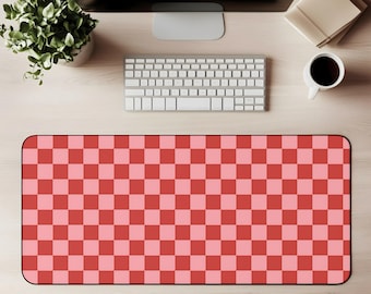 Red and Pink Checkered Desk Mat Checkerboard Mouse Pad Gaming Mat Retro Valentine Pattern Aesthetic Office Decor Gift for Her