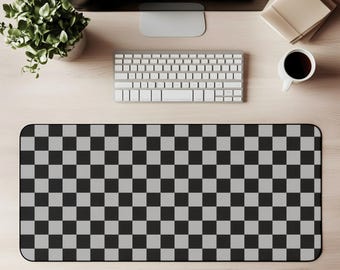 Czarno-szara podkładka na biurko w kratkę, podkładka pod mysz, podkładka do gier, nowoczesny minimalistyczny wystrój biura, monochromatyczny prezent do biura