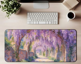 Purple Wisteria Desk Mat Wisteria Mouse Pad Pastel Garden Floral Gaming Mat Cottagecore Nature Aesthetic Art Desk Decor Gift