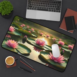 Lotus Gaming Mat Lily Pad Desk Mat Lily Pad Cute Lotus Gift For Lily Pad Lover XL Gaming Mat Pretty Keyboard Mat Aesthetic Desk Decor
